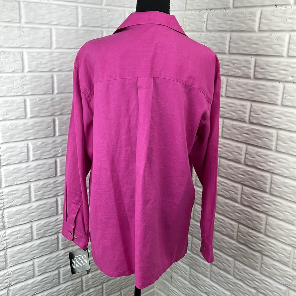 RAFAELLA 100% Linen Hot Pink Button Down Blouse size medium NWT - Picture 5 of 16
